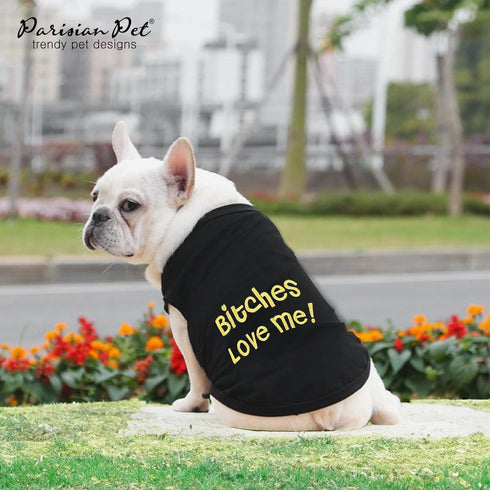 Parisian Pet Dog T-Shirt, 100% Cotton, "B*tches Love Me", Black, 4XL, Lightweight Sleeveless Tee