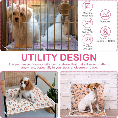 4 Pack 18'' 24" Kajaia Washable Pee Pads with Belt for Pet Crate x Reusable Puppy Pads Waterproof Pet Training Pads