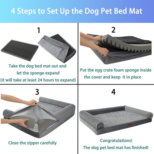 Dog Beds for Large Dogs - Orthopedic Egg Foam Sofa Dog Bed with Waterproof Lining, Removable Washable Cover, Non-Skid