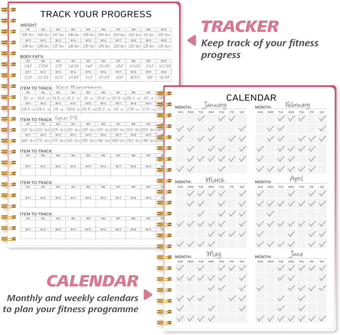 Fitness Journal Workout Planner for Women & Men, A5 Sturdy Workout Log Book for Gym & Home Workouts - Pink