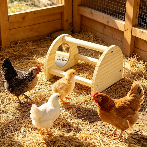 Cubolar Pine Chicken Perch with Mirror, Strong Chick Jungle Gym Roosting Bar, Chicken Toys for Coop and Brooder