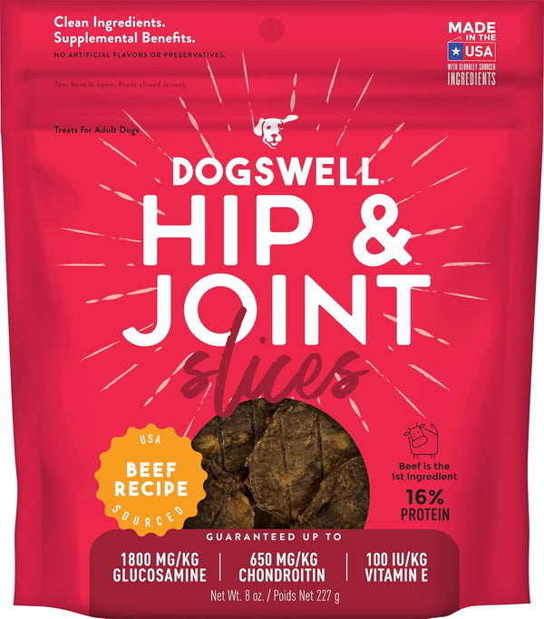 DOGSWELL Hip & Joint Slices Functional Dog Treats, Beef, 8 oz Bag