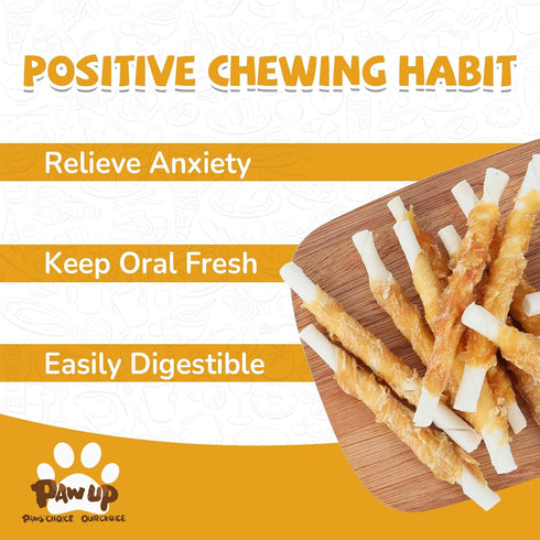 24oz PAWUP Dog Treats, Chicken Wrapped Rawhide Sticks, Long Lasting Rawhide Chews for Teeth Cleaning, Taurine Added