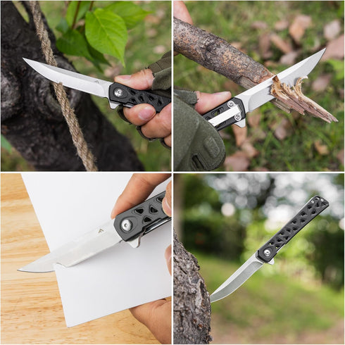 FLISSA Folding Knife, 4.5" Tactical Pocket Knife with Hollow-out Design Handle for Hunting, Survival, EDC, Camping