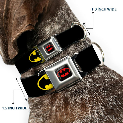 Dog Collar Seatbelt Buckle Batman Shield, Black Yellow, 15 to 26 Inches, 1.0 Inch Wide