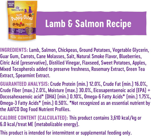 Wellness Puppy Treats, Natural Grain Free Training Treats, Soft Lamb & Salmon (8 Ounce Bag)