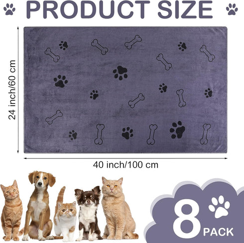 Chumia 8 Pcs Bulk Microfiber Towels for Drying Dogs, Absorbent Pet Bathing Supplies (40 x 24 Inch, Gray)