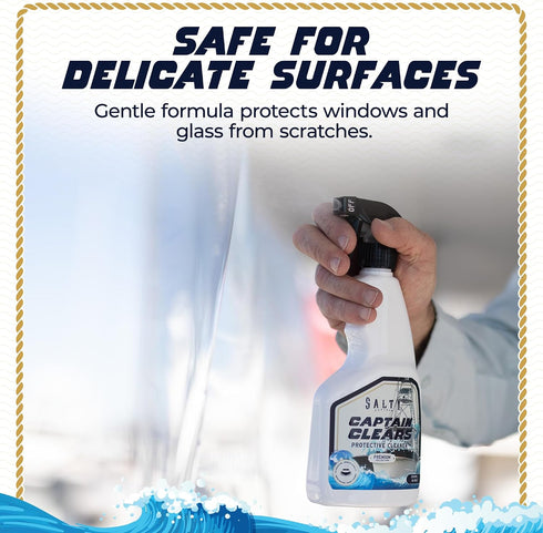 16.9 oz Salty Captain Captain Clears Cleaner Marine Glass, Strataglass & Isinglass Cleaner Removes Dirt, Salt & Grime