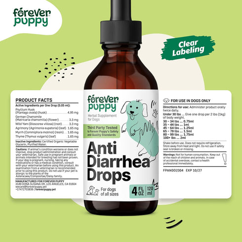 Anti Diarrhea Liquid Drops for Dogs - Psyllium Husk Fiber Supplement for Loose Stool & Digestive Health, 4 oz
