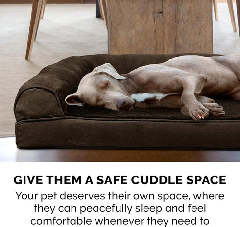 Furhaven Orthopedic Dog Bed for Large Dogs, Removable Bolsters, Washable Cover, Plush Suede Sofa, Espresso, Jumbo/XL