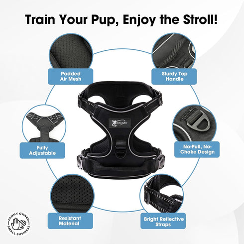 Dog Harness No-Pull Adjustable Vest - 3M Reflective Oxford Material for All Sized Dogs (Small, Black)