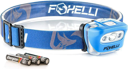 Foxelli LED Headlamp Flashlight for Adults & Kids, Lightweight & Waterproof, Comfortable Headband, 3 AAA Batteries