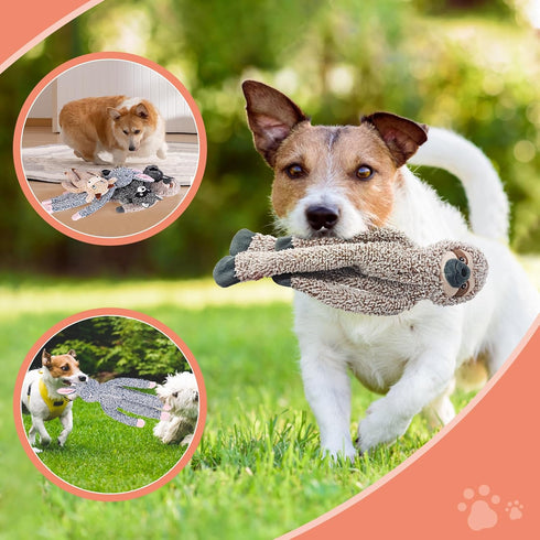 BUYPOW 3pack No Stuffing Dog Toys for Large Dogs, Plush Teething Toys to Keep Them Busy, Squeaky Crinkle Interactive