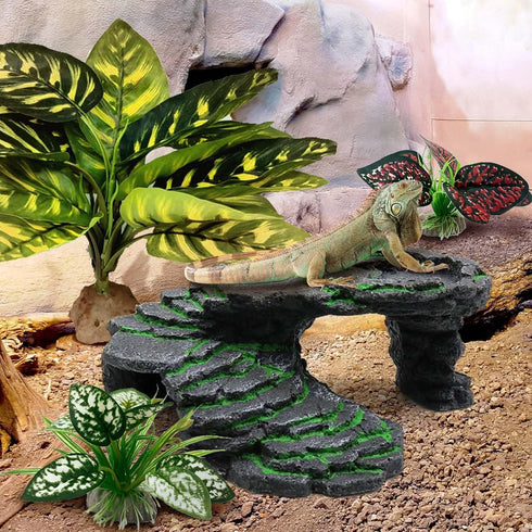 Reptile Artificial Plants, Terrarium Decorations for Aquarium Fish Tank, Amphibian Habitat Accessories (L Set-3pcs/B)