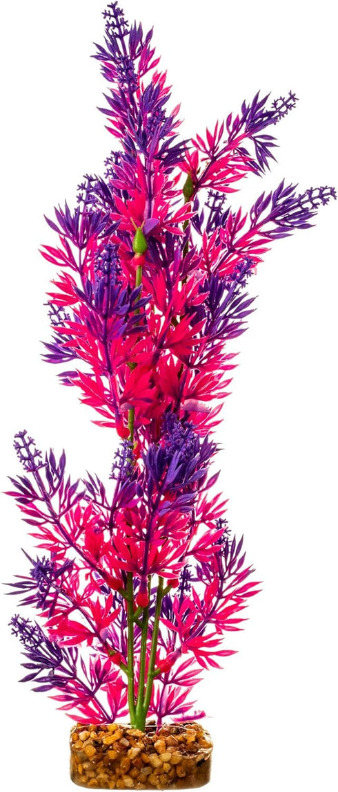 GloFish Large Plant Aquarium Décor, Purple and Pink, Fluorescent Under Blue LED Light