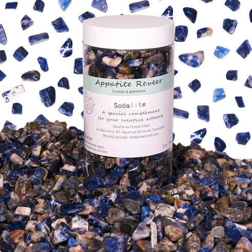 Appatite Reever Sodalite Crystal Chips Bulk 2lbs 1200+Pcs, Blue Polished Crushed Crystals Gemstones Natural