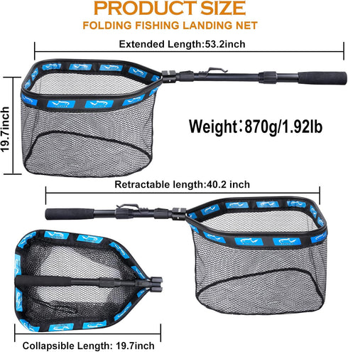 PLUSINNO Floating Fishing Net for Steelhead, Salmon, Fly, Kayak, Catfish, Bass, Trout Fishing