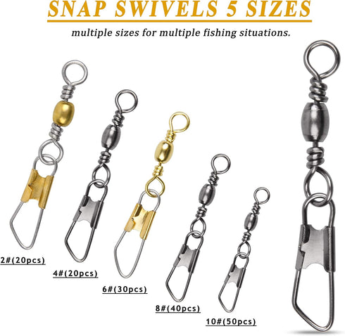 Fishing Barrel Swivel with Safety Snap, 145/160pcs High Strength Stainless Steel Fishing Snap Swivels, Saltwater Tackle