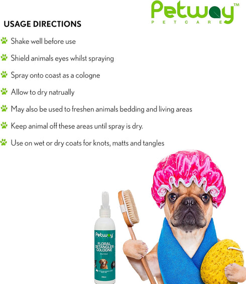 Petway Petcare Floral Detangler Cologne for Dogs, Detangling Spray with Deodorizing Qualities, 250ml