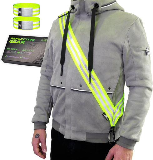 FREEMOVE Reflective SASH with 2 Bands or Reflective Runners Waist Belt with 4 Arm Bands, Easy to Put On/Off Reflective