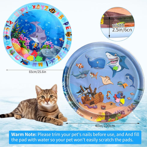2 Pack YumSur Water Sensory Play Mat for Cat, Upgraded Thickened Dog Water Play Mat with PVC Scratch, Anti-Scratch