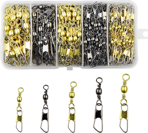 Snap Swivels Fishing Kit - Barrel Swivels with Safety Snap Connector for Saltwater, Freshwater Fishing Gear