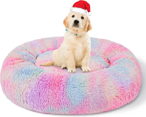 Patas Lague Calming Dog Bed for Small Dogs, Fluffy Cozy Faux Fur Anti-Anxiety Plush Donut Cuddler, Washable Pet Bed (20