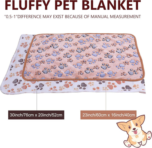 Pet Blanket Soft Fluffy Fleece Mat, Cute Paw Print Dog Cat Blanket (Purple Paw Small, 23 * 16")