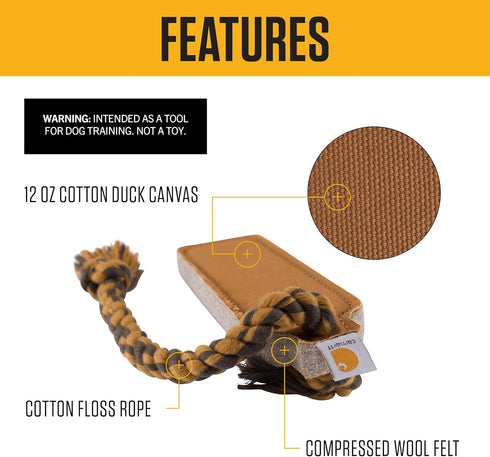 Carhartt Durable Dog Training Tool for Tug and Fetch - Bumper Compressed Flet in Carhartt Brown