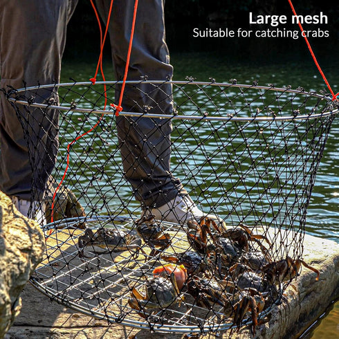 24 QualyQualy Crab Ring Trap Bait with Crab Gague Measure and Bait Clip Crab Net Minnow Trap with Tarred Braided Twine