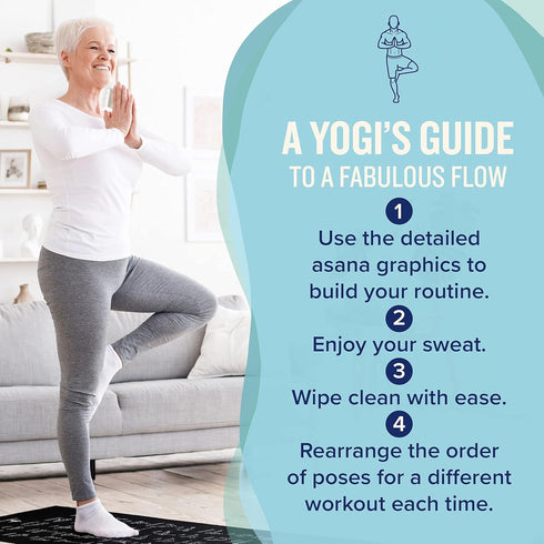 NewMe Fitness Yoga Mat, Large, 5mm Thick, 68 Inch Long, Non Slip with 70 Printed Yoga Poses for Home and Gym