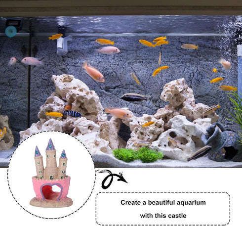 Heart Castle Statue, Aquarium Castle Fish Hidden Cave Ornament for Reptile Decor and Accessories