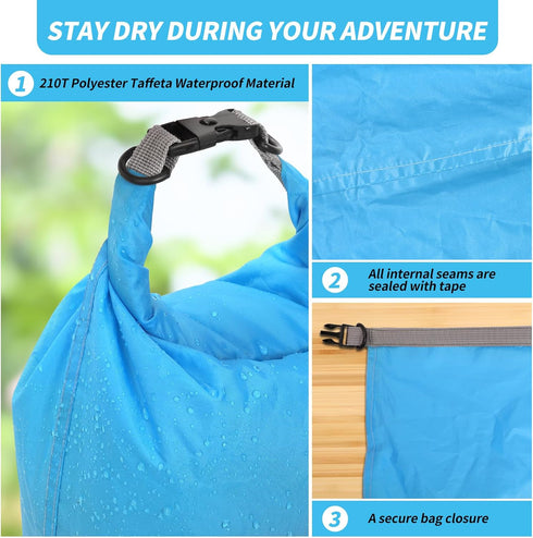 Waterproof Dry Bag Set, Small Lightweight 40L Dry Bags for Paddle Board Kayaking, Fishing, Camping (Blue, 2Pack)