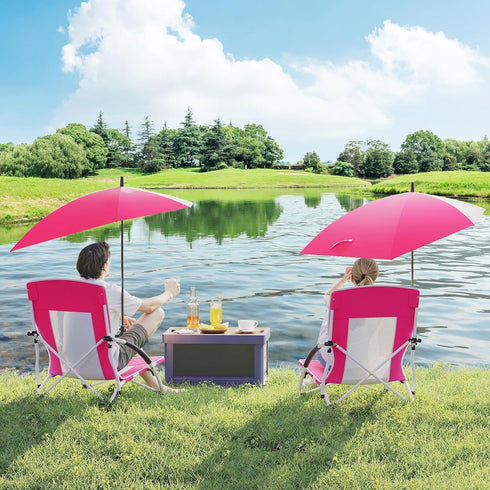 330lbs Backpack Goplus Beach Chair with Umbrella, Folding Chairs for Adults with Adjustable Parasol, Comfy Armrest
