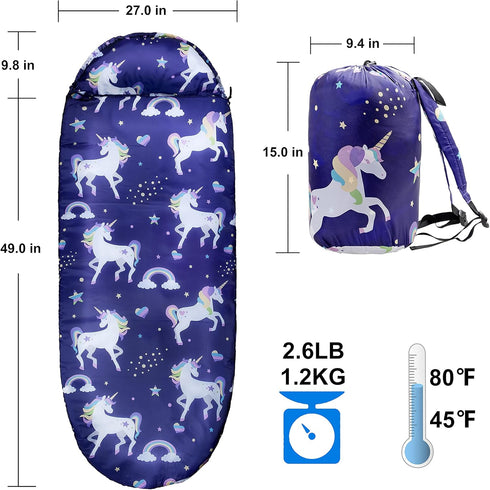 Kids Sleeping Bags for Girls – Unicorn Rainbow Star, Rioyalo YOLO 45 Camping Sleeping Bags