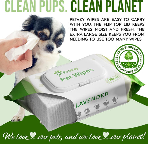 Dog Wipes for Paws, Butt, Ears, Eyes - Organic Hypoallergenic Lavender Scented Wipes, 100 Count
