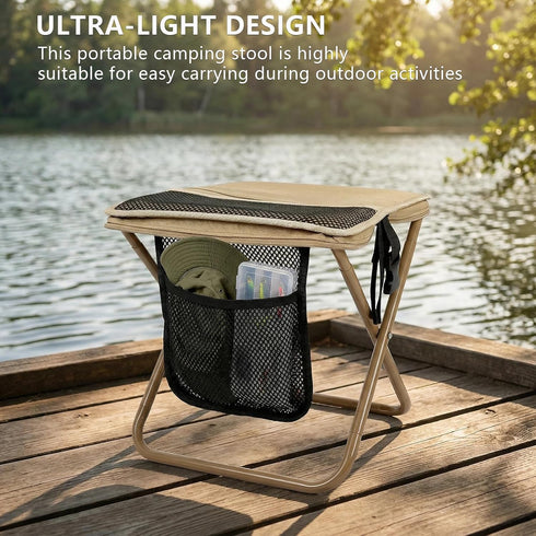 AZSRKRBM 260lbs, Backpacking, Portable Folding Stool with Pocket, Compact Camping Chair Heavy Duty Supports Lightweight
