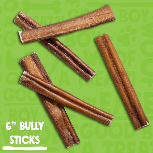 Bully Sticks for Small Dogs, All Natural Single Ingredient, 6" Standard for Puppies to Medium Dogs (5 Pack)