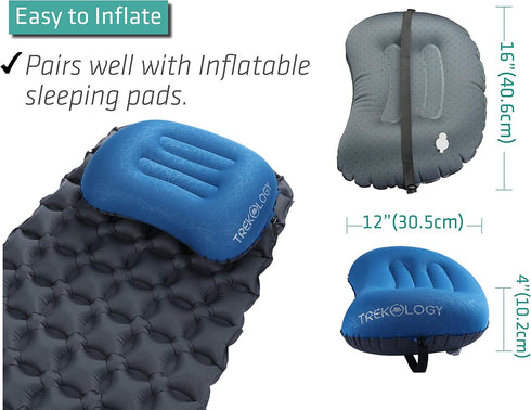 TREKOLOGY Ultralight Inflatable Camping Travel Pillow, ALUFT 2.0 Compressible, Comfortable Ergonomic Inflating Pillows