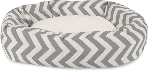 24 Inch Grey Chevron Sherpa Bagel Dog Bed