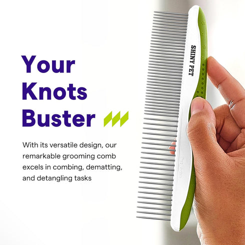 Dog & Cat Comb, Grooming Tool with Stainless Steel Teeth and Non-Slip Handle, Best Pet Hair Comb for Home Grooming Kit