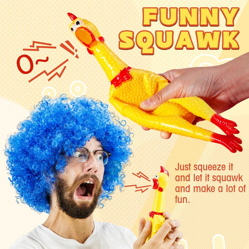 6 Pcs Large Screaming Chicken Dog Toys, Yellow Rubber Chicken 12 inch, Squeeze Squeaky Prank Novelty Toy