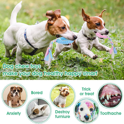 Puppy Teething Chew Toys, 4 Pcs with Interactive Cotton Ropes for Small Dogs, Rubber Chew Toys for Oral Teeth Soothe