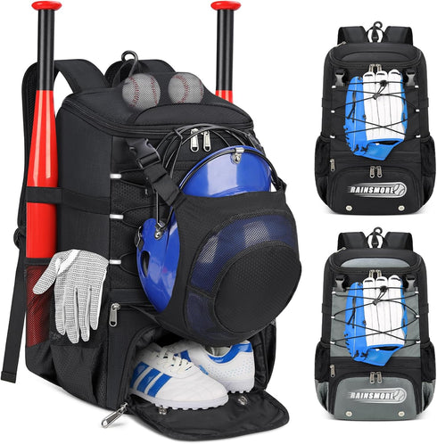 RAINSMORE Baseball Bag - Lightweight Waterproof Backpack for Youth & Adult with Shoe Compartment