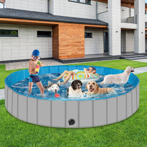 Dog Pool for Large Dogs - Portable Plastic Bathtub, Foldable Slip-Resistant Pool for Dogs (XL - 71'' x 12'')