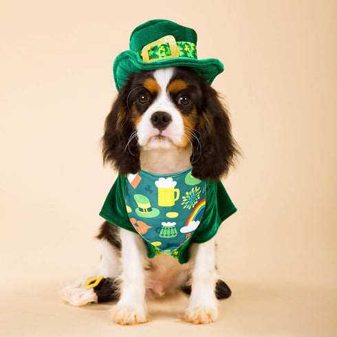 St. Patrick Dog Cat Bandana, Holiday 2 Pack Irish Rainbow Shamrock Scarfs for Small Medium Large Pets