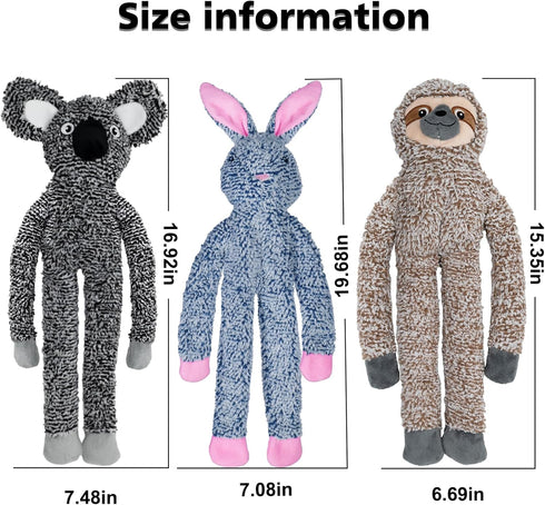 BUYPOW 3pack No Stuffing Dog Toys for Large Dogs, Plush Teething Toys to Keep Them Busy, Squeaky Crinkle Interactive