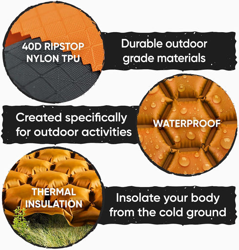 POWERLIX Ultralight Inflatable Camping Sleeping Pad, Compact Lightweight Mattress with Inflation Bag/Repair Kit