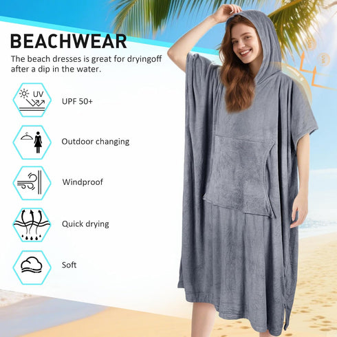 Tirrinia Surf Poncho Beach Changing Towel Hooded Wetsuit, Super Absorbent Swim Robe Poncho for Men & Women Bath Shower