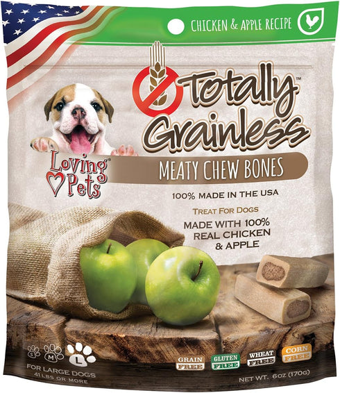 Loving Pets Totally Grainless Chicken and Apple Recipe Meaty Chew Bones for Large Dogs, 6 Oz (1 Pack)